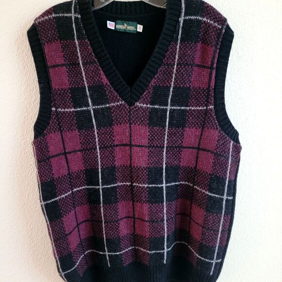Vintage Wool Blend Sweater Vest XL Mens Plaid USA Red Black Boundary Waters - Picture 2 of 13